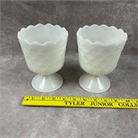 Pair of Vintage EO Brody Milk Glass Vase