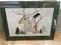 Large watercolor picture of deer
