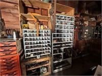 (2) METAL SHELVING UNITS WITH BOLTS, NUTS,