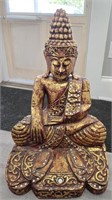Gold GIld Polychrome Glass Wooden Buddha