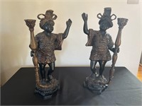 Cast Bronze Blackmoor Statue Candle Holders (2)