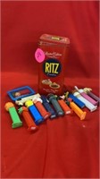 RITZ CRACKER TIN WITH PEZ  CONTAINERS