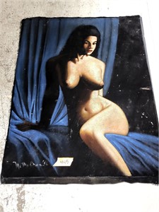 1970s Signed Velvet Nude Lady Painting