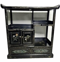 CHINESE BLACK LACQUER ALTER TABLE WITH JADE INLAY
