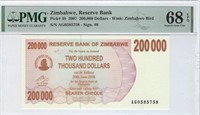 Zimbabwe 200000 Dollars PMG68 Fancy SN +GIFT! ZIBF
