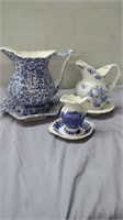 Estate 3 Blue & White Pitcher & Bowl Sets   All