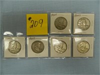 (6) Franklin Halves - (3) 1954D, 1960D, 1963D,