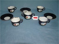 Antique 8 pc enameled porcelain over metal tea set