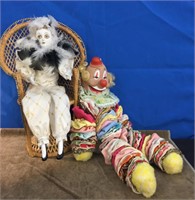 Musical Jester Doll, Rattan Chair & Quilted Doll