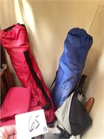 2 bag chairs, umbrellas