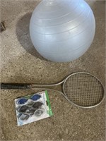 Tennis racket/swim goggles-ball
