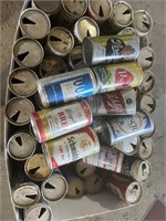 Box of vintage beer cans