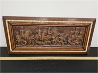 Antique Plaster Wall Plaque In Wooden Inlaid