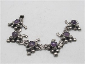 VINTAGE MEXICO SILVER 7" BRACELET AMETHYST