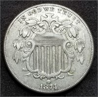 1874 Shield Nickel, Higher Grade, Nice