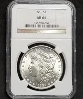 1887-P Morgan Silver Dollar NGC MS64 Slab