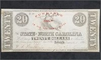 1862 North Carolina $20 Confederate Banknote