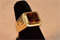 Man's Yellow Emerald Cut Golden Topaz 14kt Ring