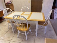 Tile Topped Kitchen Table & 4 Wood Chairs