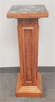 Oak tall pedestal with marble inset - 40" tall.