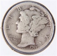 Coin 1921-D Mercury Dime in Very Good.  Key Date!