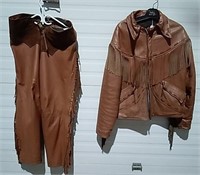 Vintage Tasseled Leather Jacket With Chaps L