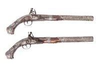 Pair of Lavishly Silver-Mounted Flintlock Pistols,