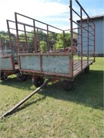 16' steel bale wagon on running gear w/ 5 hole whe