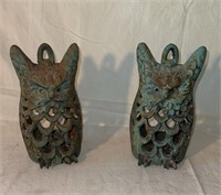 (2) Cast Iron 10" Owl Candle Holders