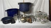 Assorted Mason Jars w/ Kitchenware & Pots