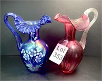 Fenton Cranberry and Blue Painted Vases