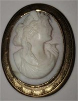 Hand Carved Portrait Cameo in 14K Gold Mount