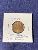 1955 farthing Great Britain coin