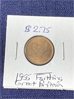 1955 farthing Great Britain coin