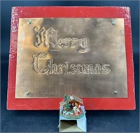 Vintage Metal Merry Christmas Sign & Vtg Nativity