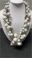 Vintage Chunky White Glass Beads With Polka Dots C