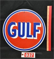 Contemporary 12" dia. embossed tin "Gulf" sign