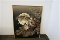 Large Owl Print on Canvas Oak Frame
