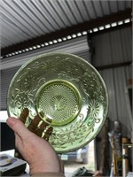 Pretty Vintage Green Glass Serving Bowl