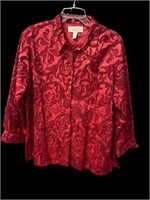 VTG Chico's Size 3 100% Silk Red Button Up Shirt