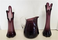 Purple glass vases & pitcher