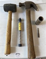 Lot of tools, hammer, rubber mallet, drill bit ,