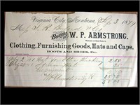 1879 W.P. ARMSTRONG, VIRGINIA CITY, MONT. RECEIPT