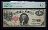 1917 $1 Legal Tender STAR Note PMG 20 Very Fine