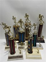 Box lot of football trophies- tallest measures 15