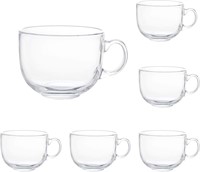 16oz Glass Jumbo Mugs, Handle, Set of 6