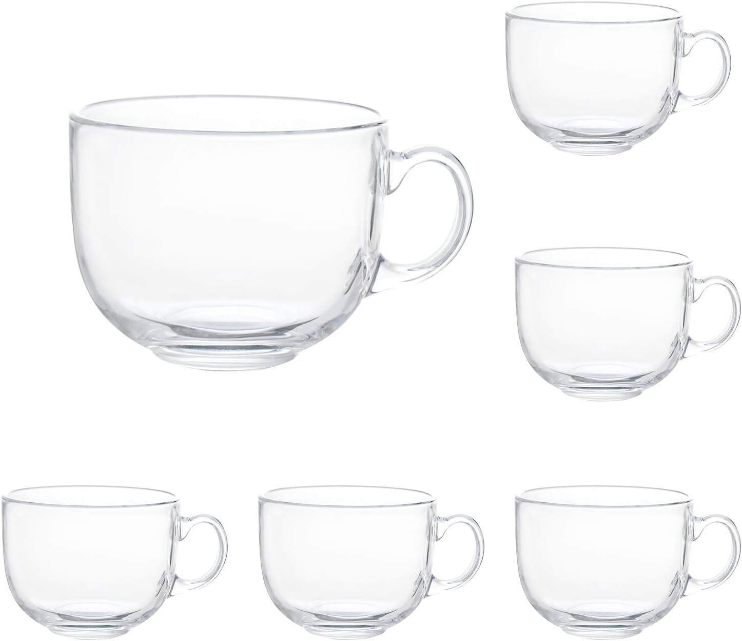 16oz Glass Jumbo Mugs, Handle, Set of 6