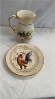 Rooster pitcher & bowl made in Italy