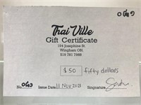 $50 Gift Certificate Thai Ville Restaurant