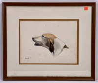 Dog watercolor by Herrick, 17" x 20" frame